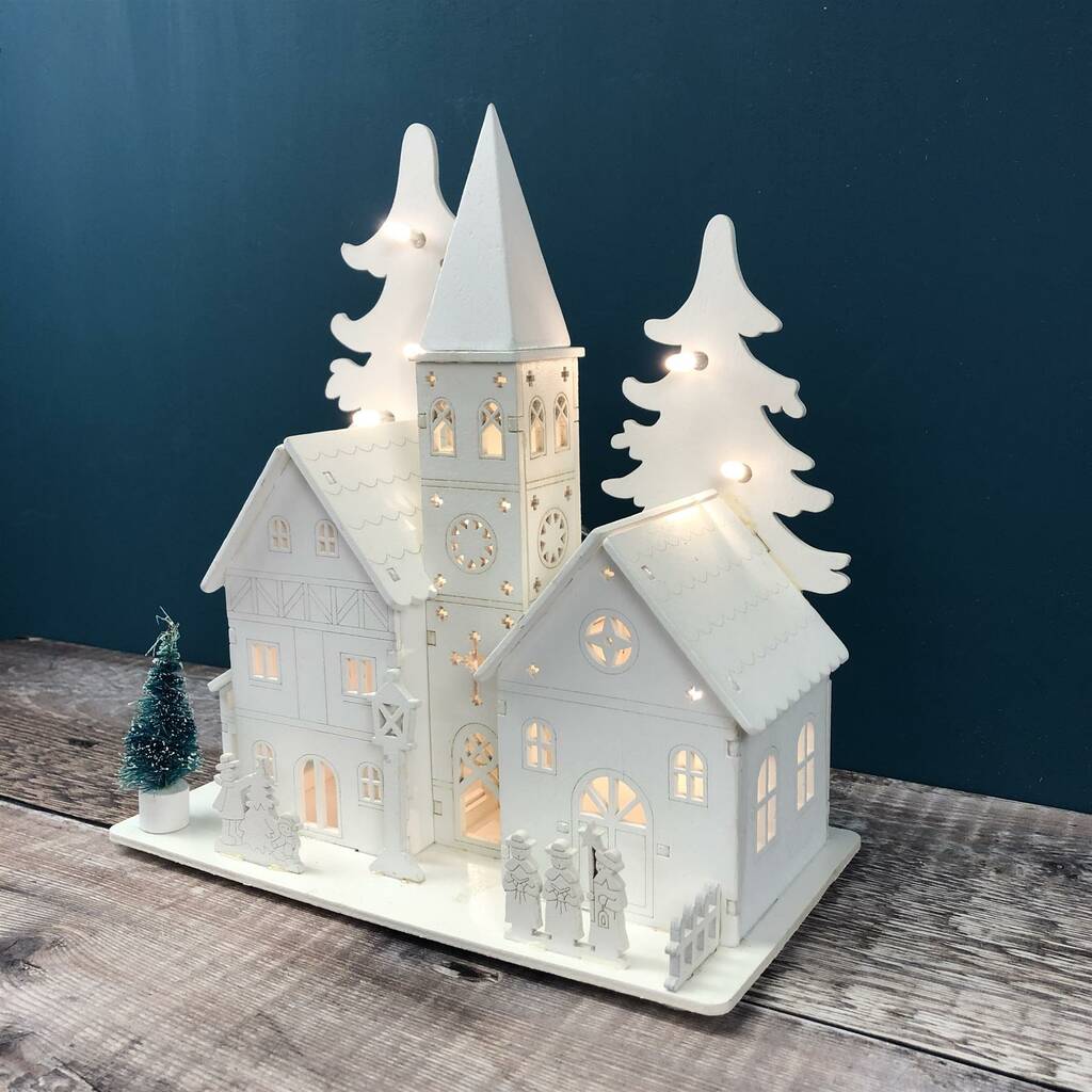 LED Alpine White Wooden Christmas Village By Garden Selections