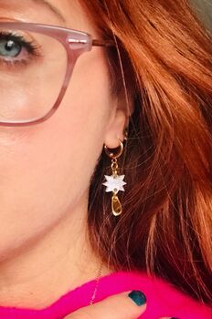 Pearly White And Gold Mirrored Star Party Earrings, 6 of 6