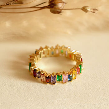 Irregular Baguette Ring With Colourful Stones Rainbow Jewellery, 2 of 4