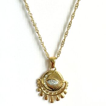 18k Gold Plated Evil Eye Jewelled Pendant Necklace, 2 of 2