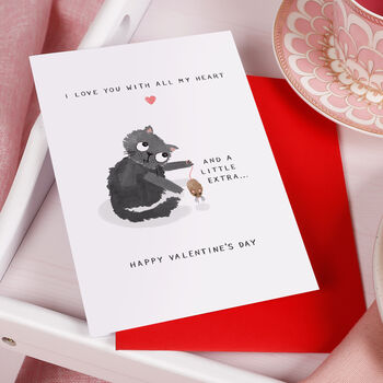 Cute Black Cat With Mouse Valentine Card, 4 of 5