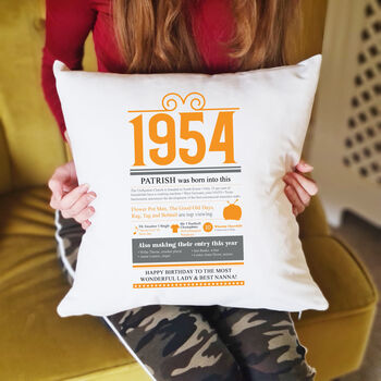 Personalised 70th Birthday Gift 1954 Cushion, 6 of 9