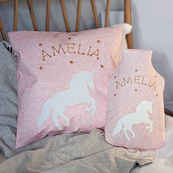 Liberty Unicorn Personalised Hot Water Bottle Cover, 3 of 3