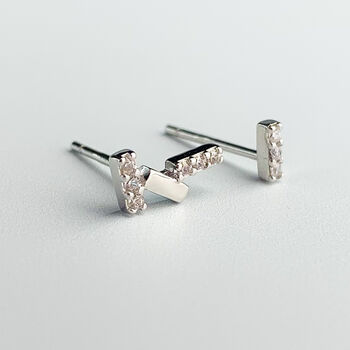 Sterling Silver Asymmetrical Crystal Bar Stud Earrings, 3 of 5