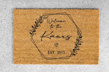 Personalised Coir Doormat With Wreath Design, 4 of 8