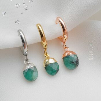 Emerald May Birthstone Hoop Earrings, 4 of 10