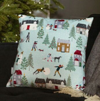 Luxury Christmas Soft Velvet Cute Cushion Snowy Day, 3 of 3