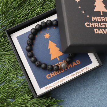 Personalised Christmas Lava Stone Bracelet For Men, 9 of 10