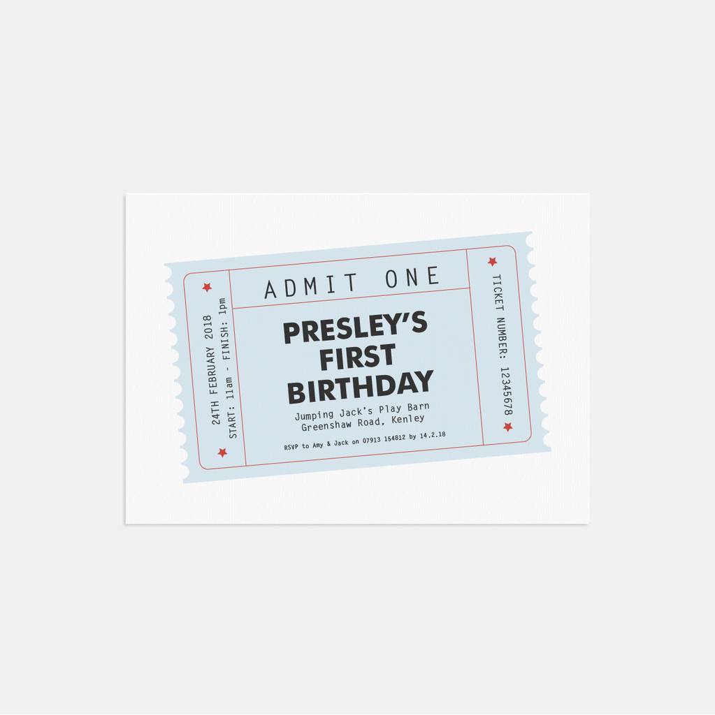 Image of 20 Blue Party Ticket Personalised Invitations, Blue