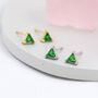Sterling Silver Emerald Green Cz Triangle Stud Earrings, thumbnail 1 of 11