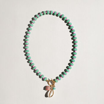 Turquoise And Pink Gingham Necklace, 2 of 5