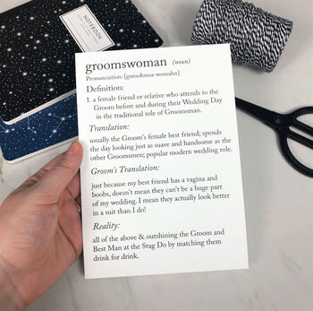 Funny Groomswoman/Female Groomsman Definitions A5 Card, 4 of 9