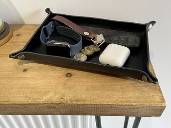 Personalised Rectangle Black Leather Accessories Tray, 9 of 11
