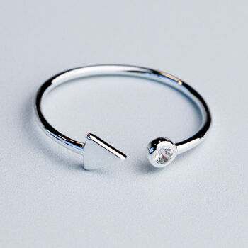 Sterling Silver Arrow And Crystal Adjustable Ring, 2 of 4