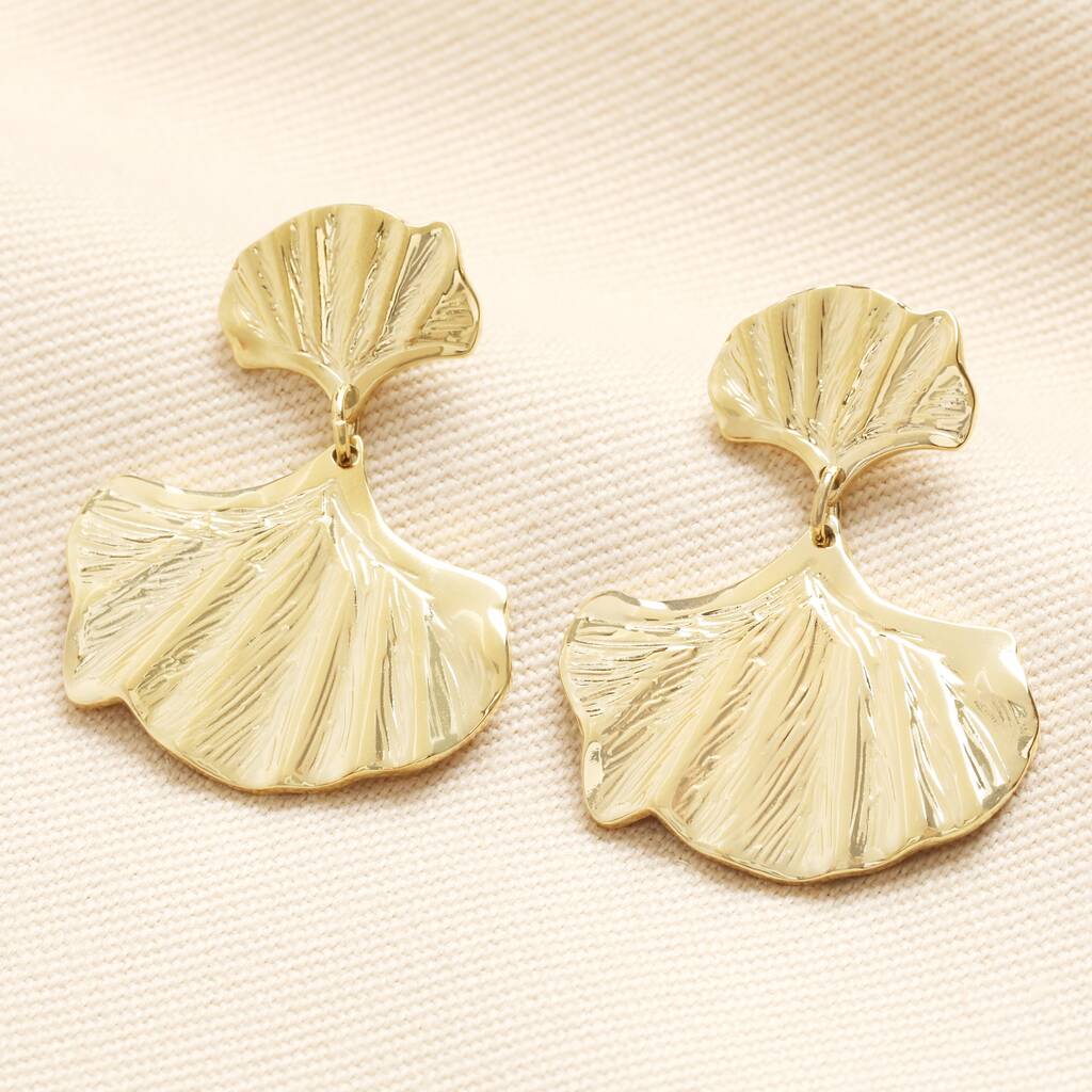 Stainless Steel Ginkgo Drop Earrings In Gold Plating, 1 of 3