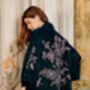 Wild Flowers And Butterflies Teal And Pink Velvet Embroidered Short Kimono, thumbnail 6 of 10