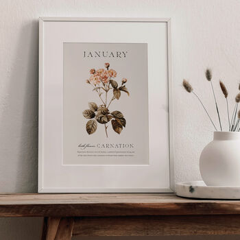 Birth Flower Wall Print 'Carnation' For January, 7 of 9
