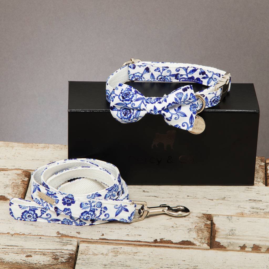 The Richmond Blue And White Floral Bow Tie And Lead, 1 of 7