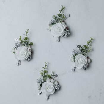 Floral Wedding Buttonhole In Silver, 4 of 10