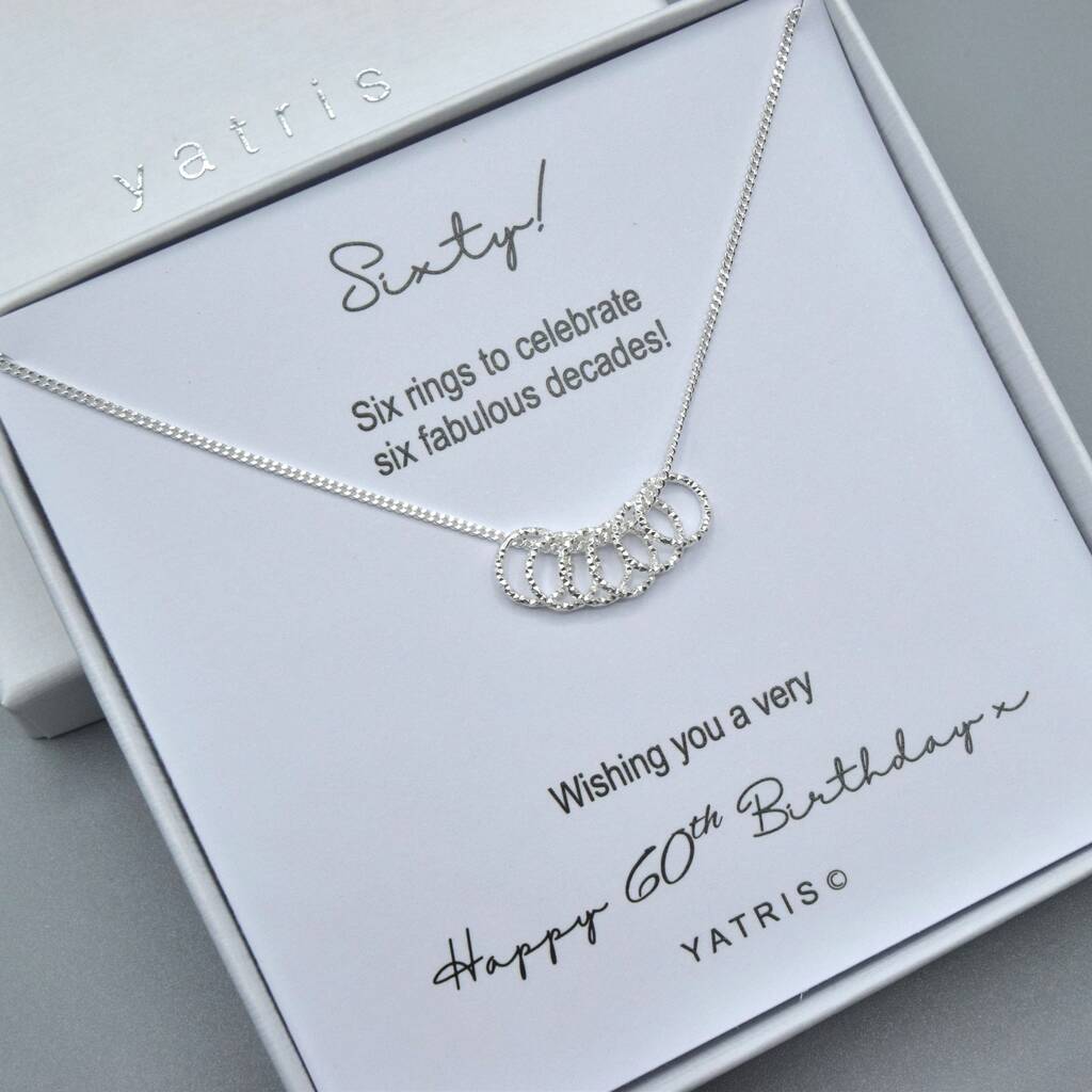 Sterling Silver Six Ring 60th Birthday Necklace, 1 of 2