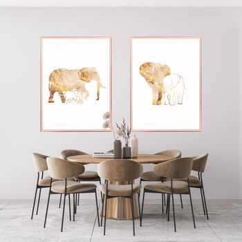 Gold White Elephant Silhouettes Wall Art Print, 4 of 6