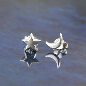 Tiny Moon And Star Stud Earrings, 2 of 10