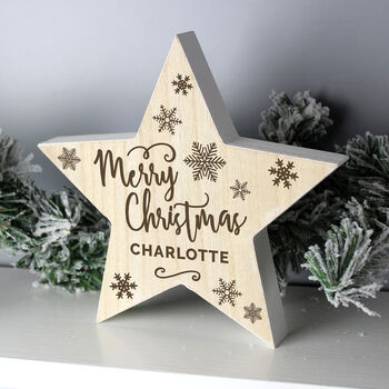 Personalised Merry Christmas Wooden Star Decoration, 2 of 4