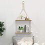 Two Tier Wall Hanging Macrame Wooden Floating Shelves, thumbnail 1 of 4