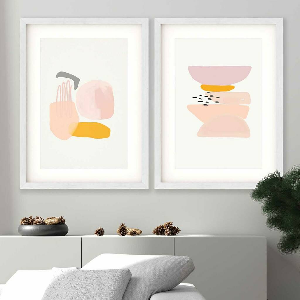 Abstract Peach Shapes Print Set Of Two, 1 of 5