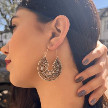 Gold Plated Round Filigree Gypsy Earrings, 2 of 10