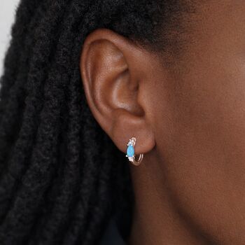 Sterling Silver Turquoise Huggie Hoop Earrings – 10mm, 4 of 5