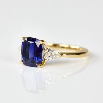 Sri Lankan Blue Sapphire Trilogy Engagement Ring, 2 of 4