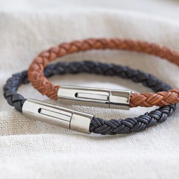Men's Personalised Rough Braided Leather Bracelet, 6 of 12