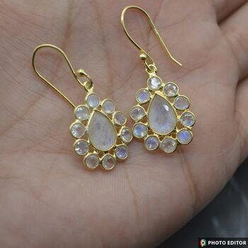 Floral Rainbow Moonstone Earrings: Silver Or Gold, 8 of 11
