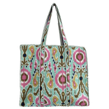 Mint Ikat Design Large Quilted Shoulder Bag, 3 of 7