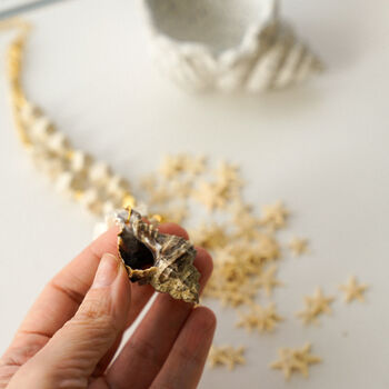 Cream Geometric Beaded Necklace With Natural Spiral Shell Pendant, 3 of 5