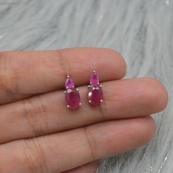 Ruby Silver Stud Earrings, July Birthstone Jewelry, 6 of 8
