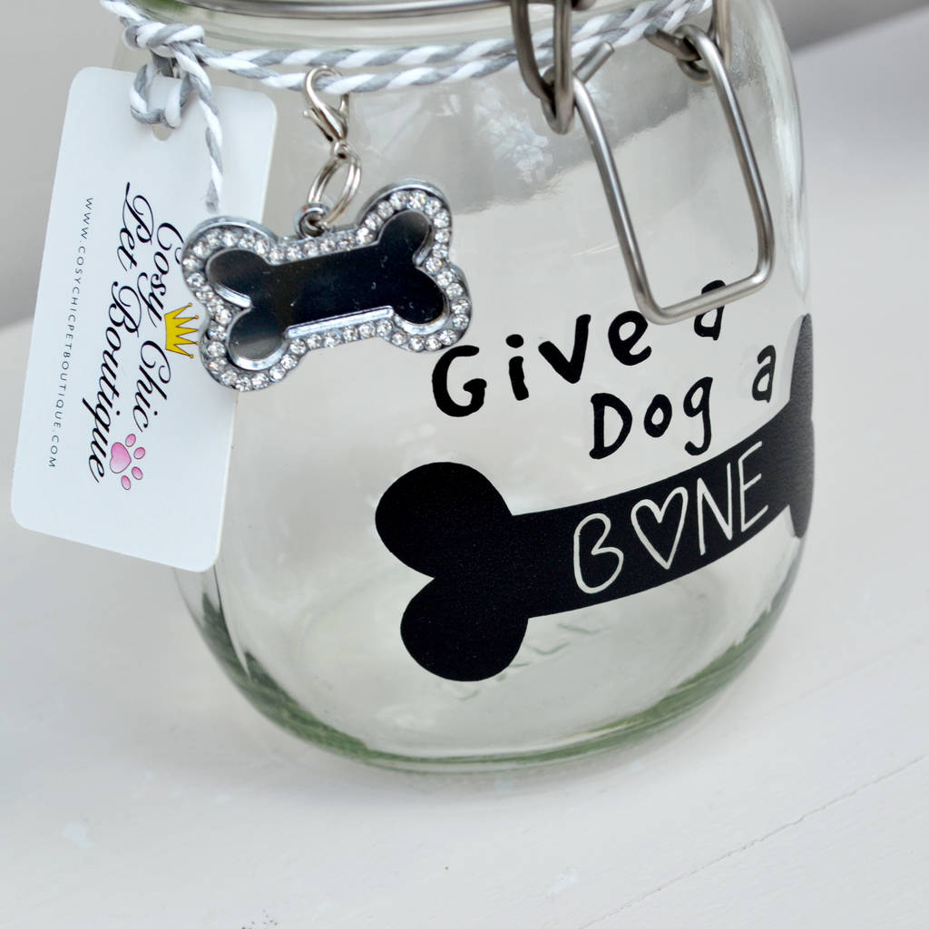 'Give A Dog A Bone' Pet Treat Storage Jar By Cosy Chic Pet Boutique