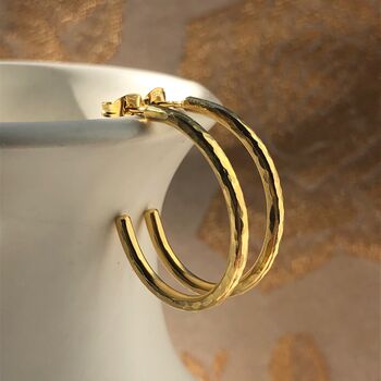 Organic Oval Hoop Earrings – Recycled Sterling Silver With Light Hammered Texture, 2 of 8