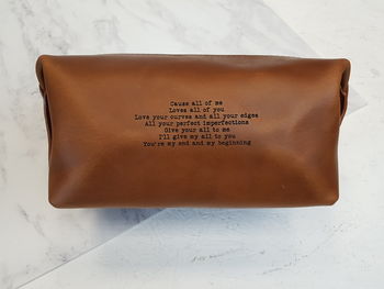 Leather Wash Bag With Wedding Song Lyrics, 3 of 3
