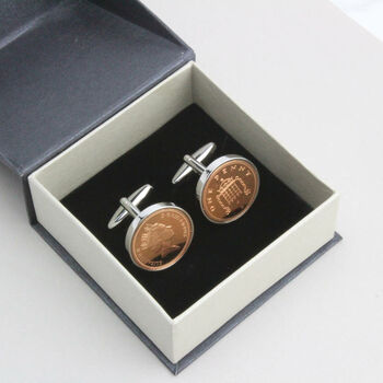 Personalised 1984 40th Birthday One Pence 1p Cufflinks, 5 of 7