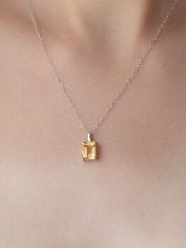 Citrine Emerald Cut Pendant Necklace In Sterling Silver And Gold, 6 of 10