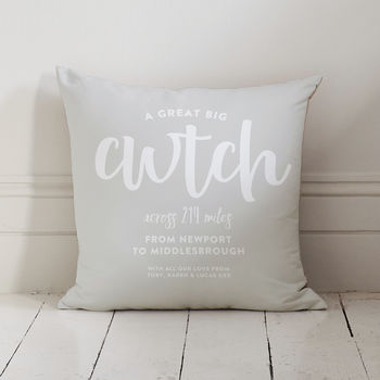 Personalised Cwtch Across The Miles Locations Cushion, 2 of 5