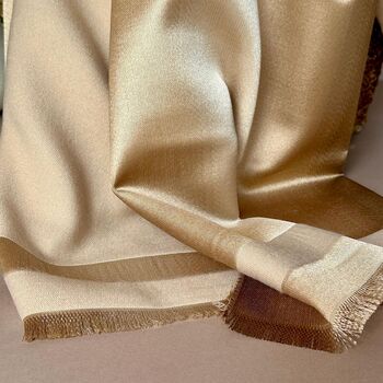 Silky Beige And Gold Border Reversible Scarf, 3 of 7