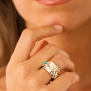 Rajput Serenity Turquoise Pearl Silver Spinning Ring, 2 of 7