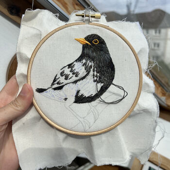 Blackbird Hand Embroidered Artwork Oak Frame, 2 of 5