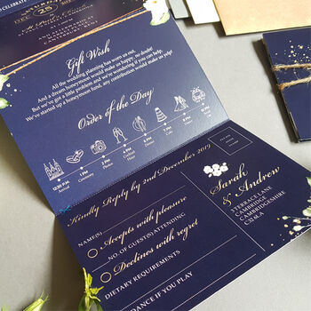 Be Our Guest Blue Floral Wedding Invitations Sample, 4 of 7