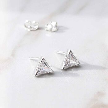 Sterling Silver Cubic Zirconia Triangle Stud Earrings, 5 of 5