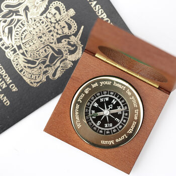 Brass Gold Personalised Compass With Timber Box, 2 of 5