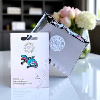 Trans Rights Or I Bites Dinosaur Enamel Pin Badge, Transgender, Non Binary, Lgbtqia+ Awareness Gift, 2 of 8